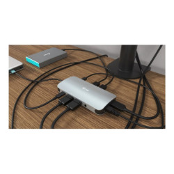 I-TEC USB-C Metal Nano Dock 2xDP 1xHDMI 1xGLAN 1xAudio/Mic 2xUSB 3.1 2xUSB 2.0 1xUSB-C Data 1xUSB-C, sans alimentation fournie