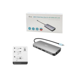 I-TEC USB-C Metal Nano Dock 2xDP 1xHDMI 1xGLAN 1xAudio/Mic 2xUSB 3.1 2xUSB 2.0 1xUSB-C Data 1xUSB-C, sans alimentation fournie