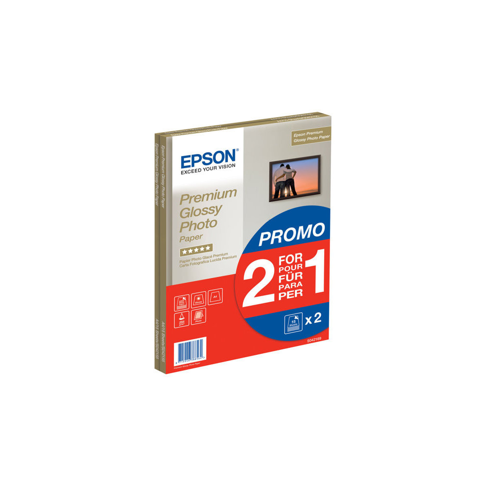 EPSON PREMIUM brillant photo  papier inkjet 255g/m2 A4 2x15 feuilles pack de 1 BOGOF