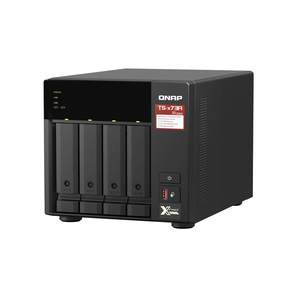 QNAP TS-473A-8G NAS AMD Ryzen Embedded V1500B 8Go SO-DIMM DDR4 4x 2.5/3.5inch SATA 6Gbps 2x M.2 2280 NVMe PCIe Gen3 x1 slots