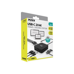PORT DESIGNS USB Type C Travel Docking Station 2x4K Dual video display up to 4K 2x Display Port Charges laptops up to 85W