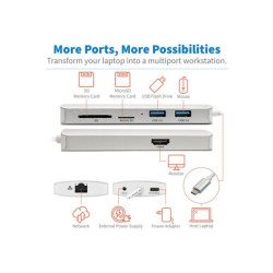 EATON TRIPPLITE USB-C Dock 4K HDMI USB 3.2 Gen 1 USB-A/C Hub GbE Memory Card 60W PD Charging