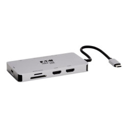 EATON TRIPPLITE USB-C Dock Dual Display - 4K 60Hz HDMI USB 3.2 Gen 1 USB-A Hub GbE Memory Card 100W PD Charging Gray