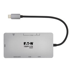 EATON TRIPPLITE USB-C Dock Dual Display - 4K 60Hz HDMI USB 3.2 Gen 1 USB-A Hub GbE Memory Card 100W PD Charging Gray