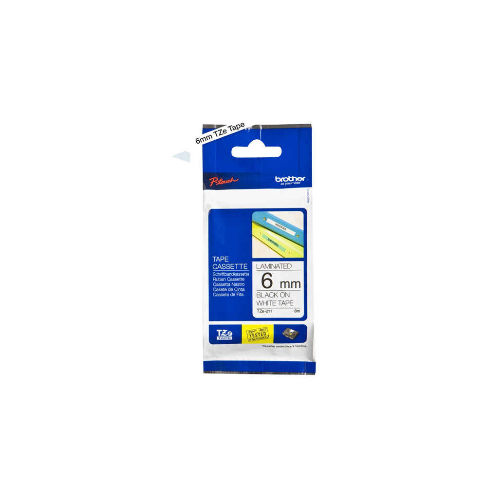 BROTHER P-TOUCH TZE-211 noir sur blanc 6mm