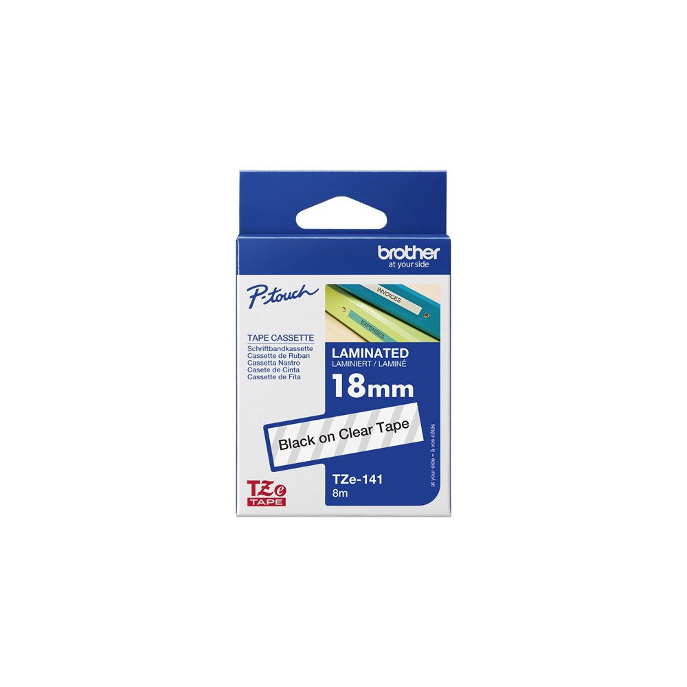 BROTHER P-TOUCH TZE-141 noir sur clear 18mm