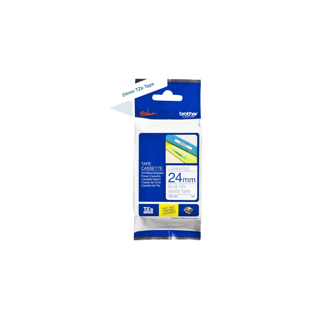 BROTHER P-TOUCH TZE-253 bleu sur blanc 24mm