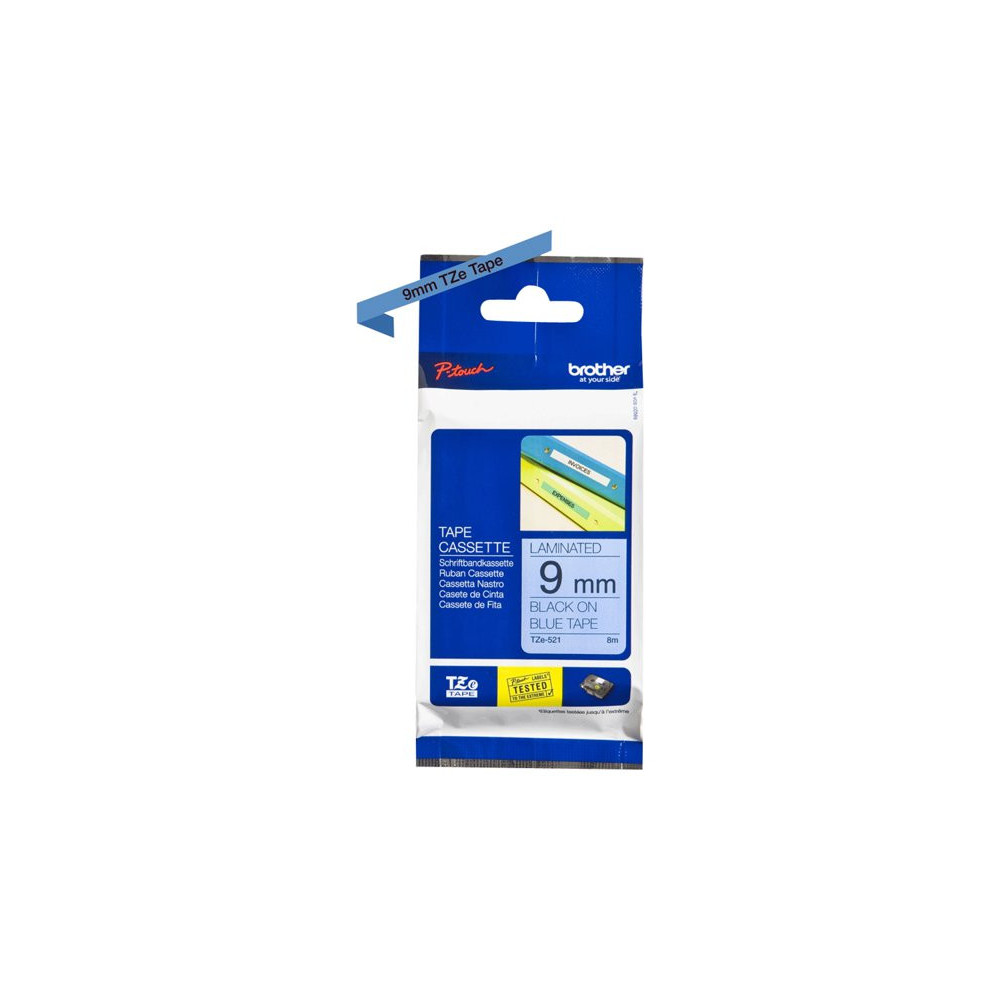 BROTHER P-TOUCH TZE-521 noir sur bleu 9mm