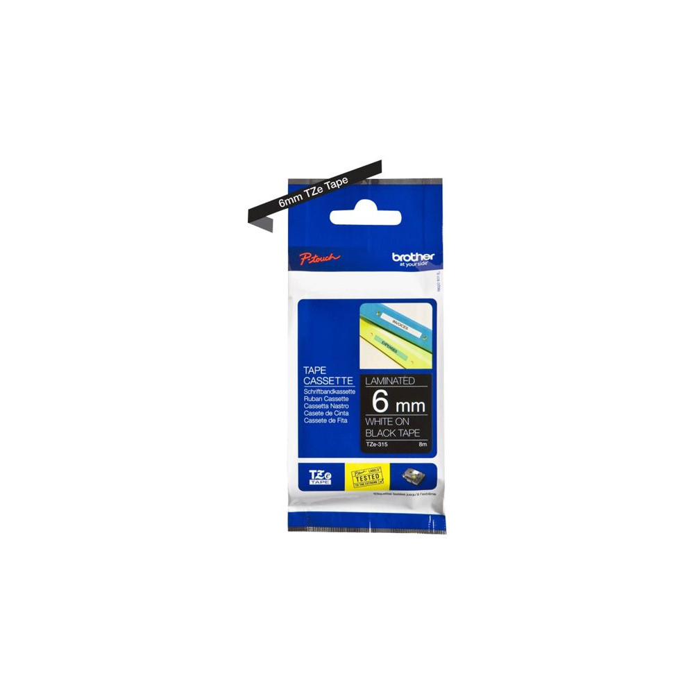 BROTHER P-TOUCH TZE-315 blanc sur noir  6mm