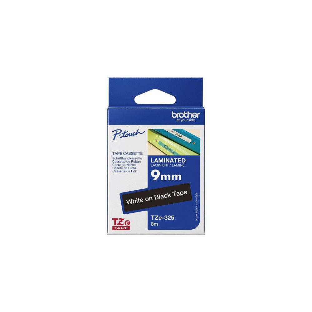 BROTHER P-TOUCH TZE-325 blanc sur noir  9mm