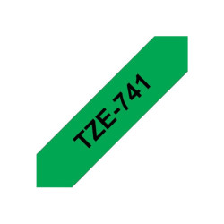 BROTHER P-TOUCH TZE-741 noir sur vert 18mm