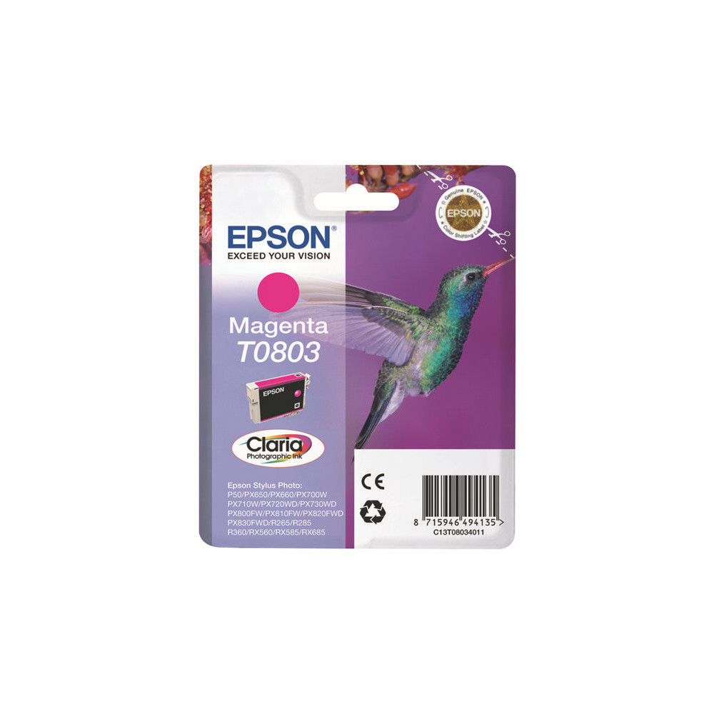 EPSON 5LB T0803 ink cartridge magenta standard capacity 7.4ml 460 pages 1-pack blister without alarm
