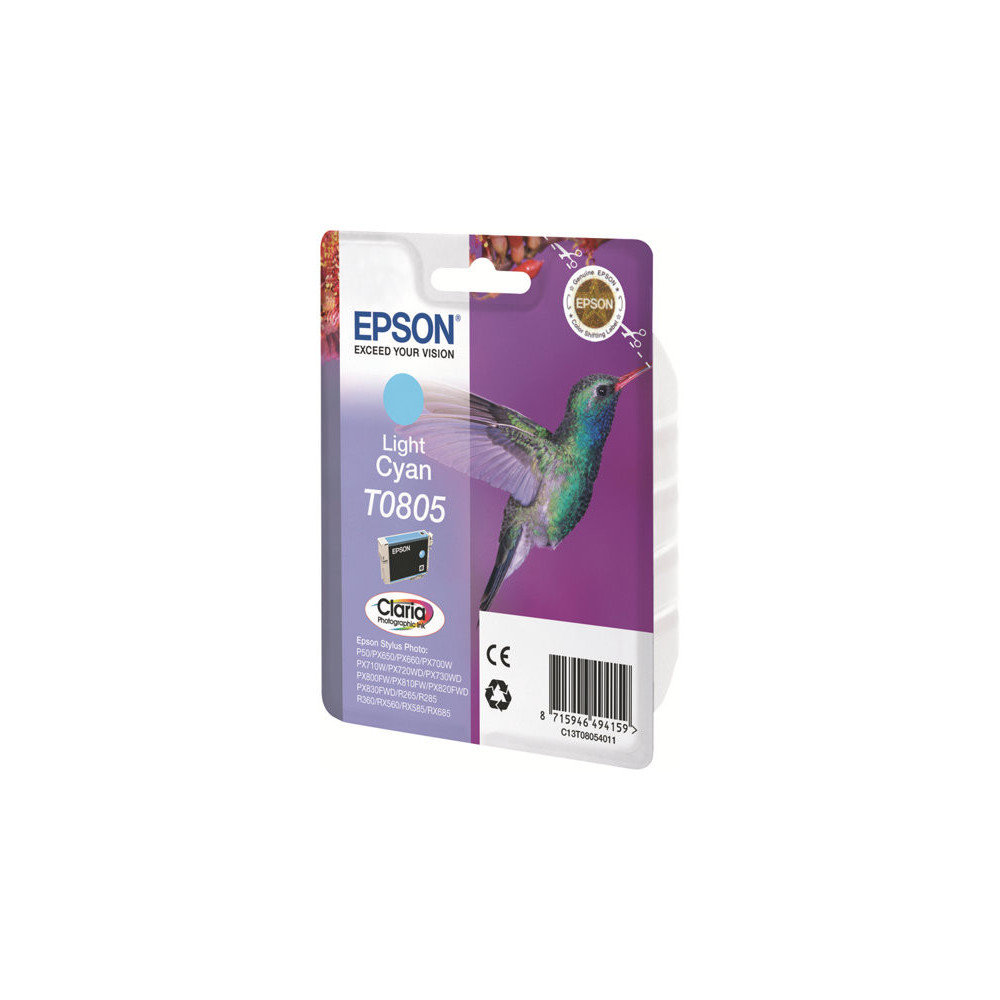 EPSON 5LB T0805 ink cartridge light cyan standard capacity 7.4ml 350 pages 1-pack blister without alarm