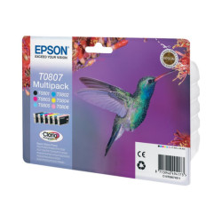 EPSON 3LB T0807 ink cartridge black and five colour standard capacity black and colour: 7.4ml 6-pack blister without alarm