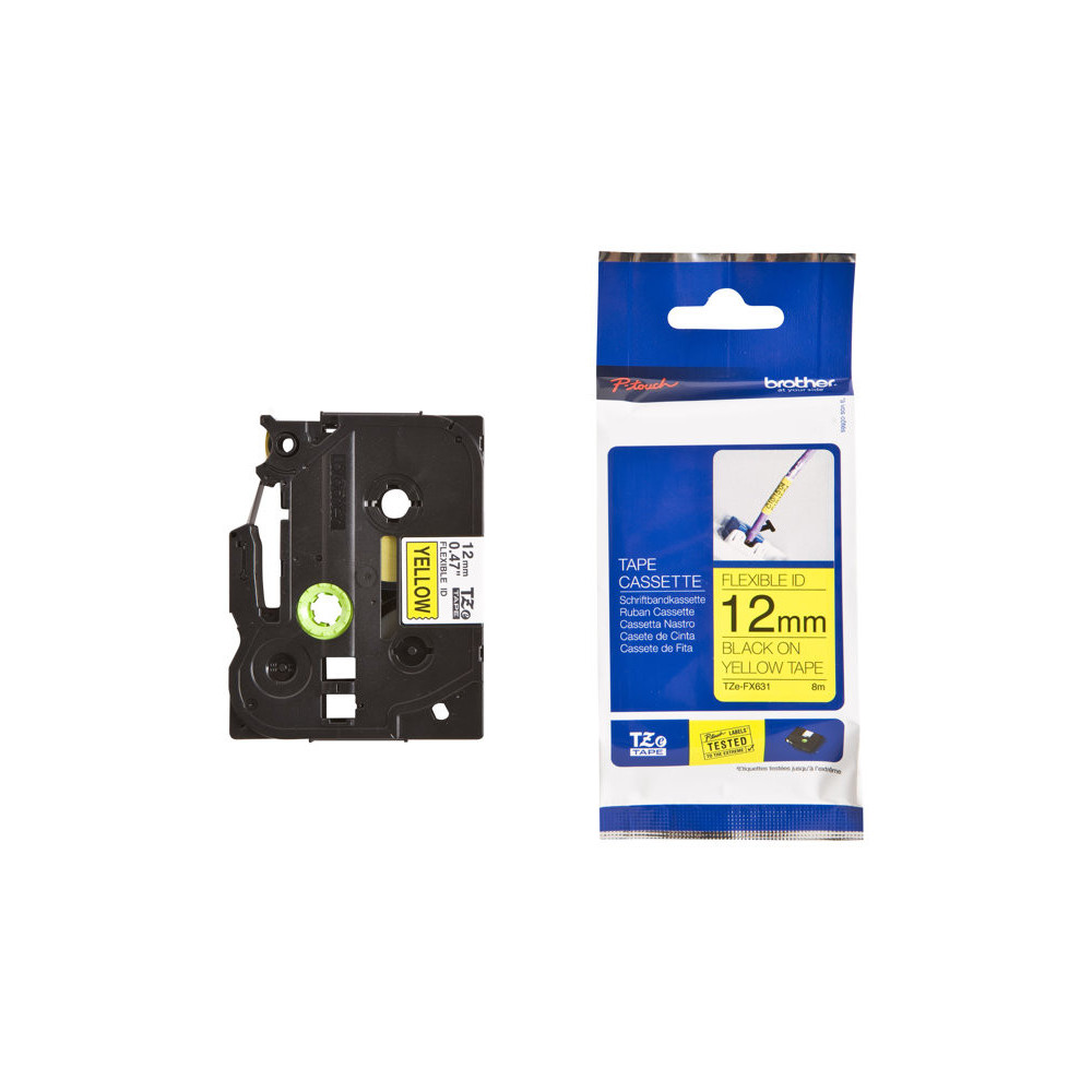 BROTHER P-TOUCH TZE-FX631 noir sur jaune  12mm