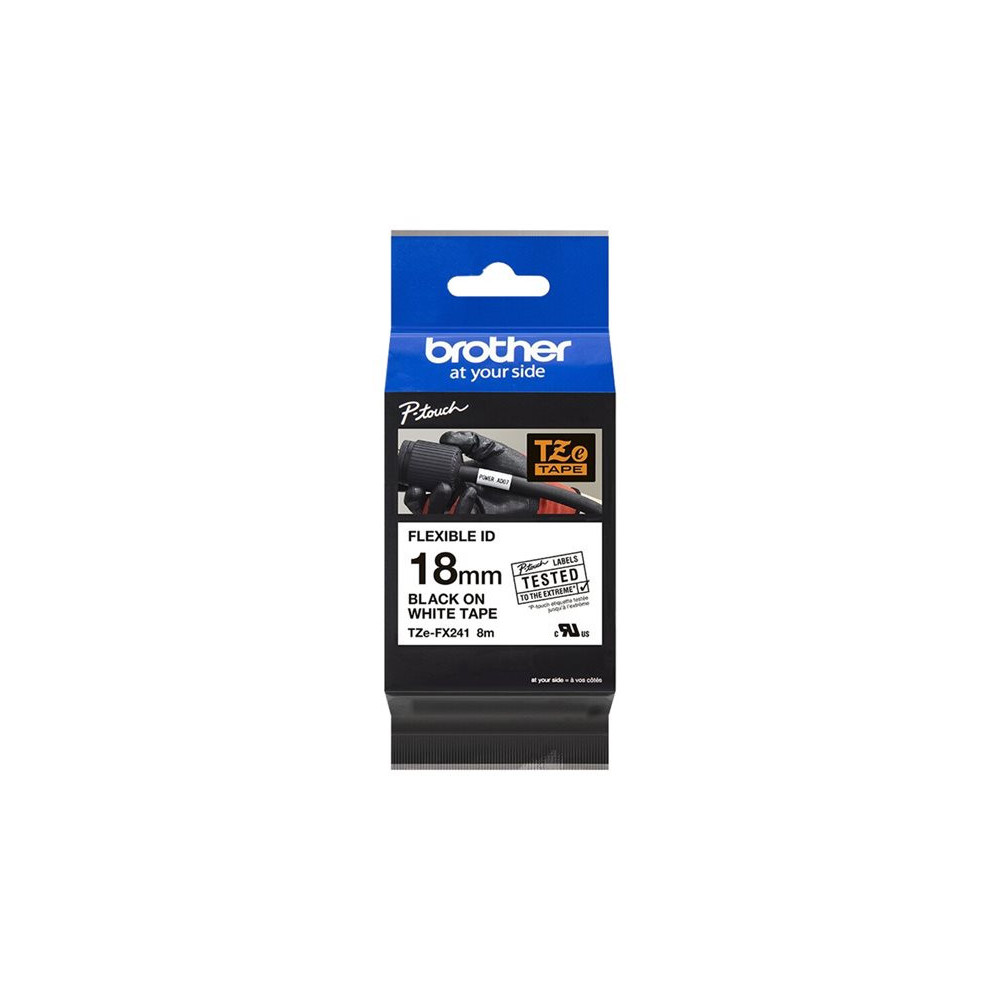 BROTHER P-TOUCH TZE-FX241 noir sur blanc 18mm