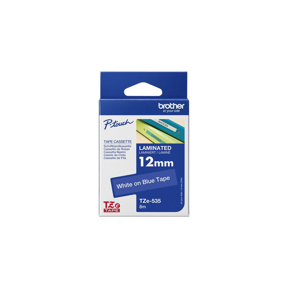 BROTHER P-TOUCH TZE-535 blanc sur hard bleu 12mm