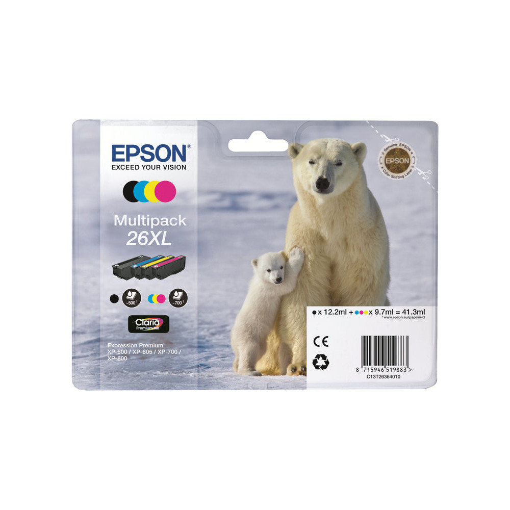 EPSON 3LB 26XL ink cartridge black and tri-colour high capacity 41.3ml 1-pack blister without alarm