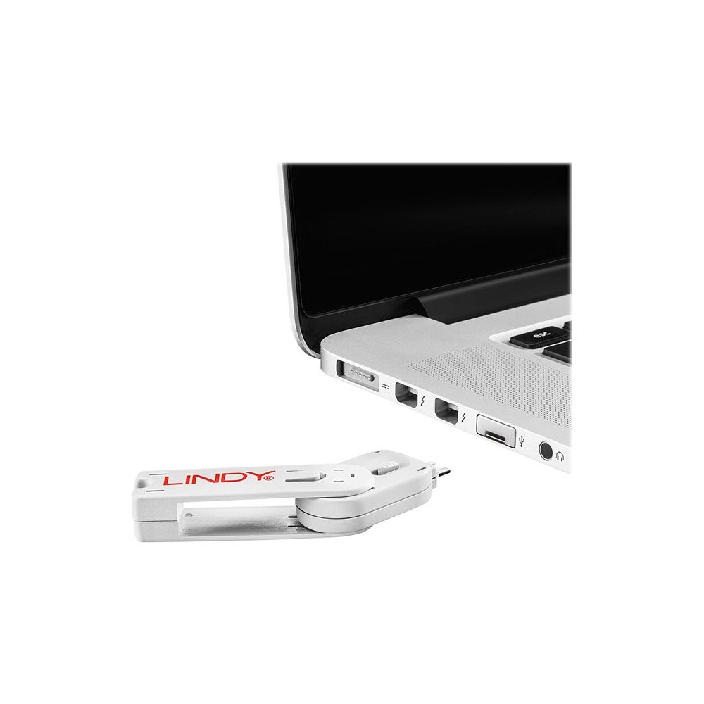 LINDY Clé USB et 4 bloqueurs de ports USB Blanc redeal.fr