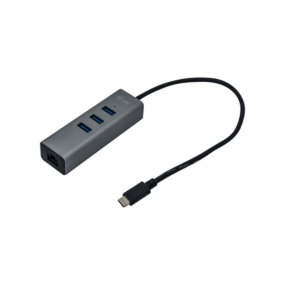 I-TEC USB-C Metal 3-Port HUB with Gigabit Ethernet Adapter 1xUSB-C to RJ-45 3xUSB 3.0 Port LED-Anzeige compatible with TB 3