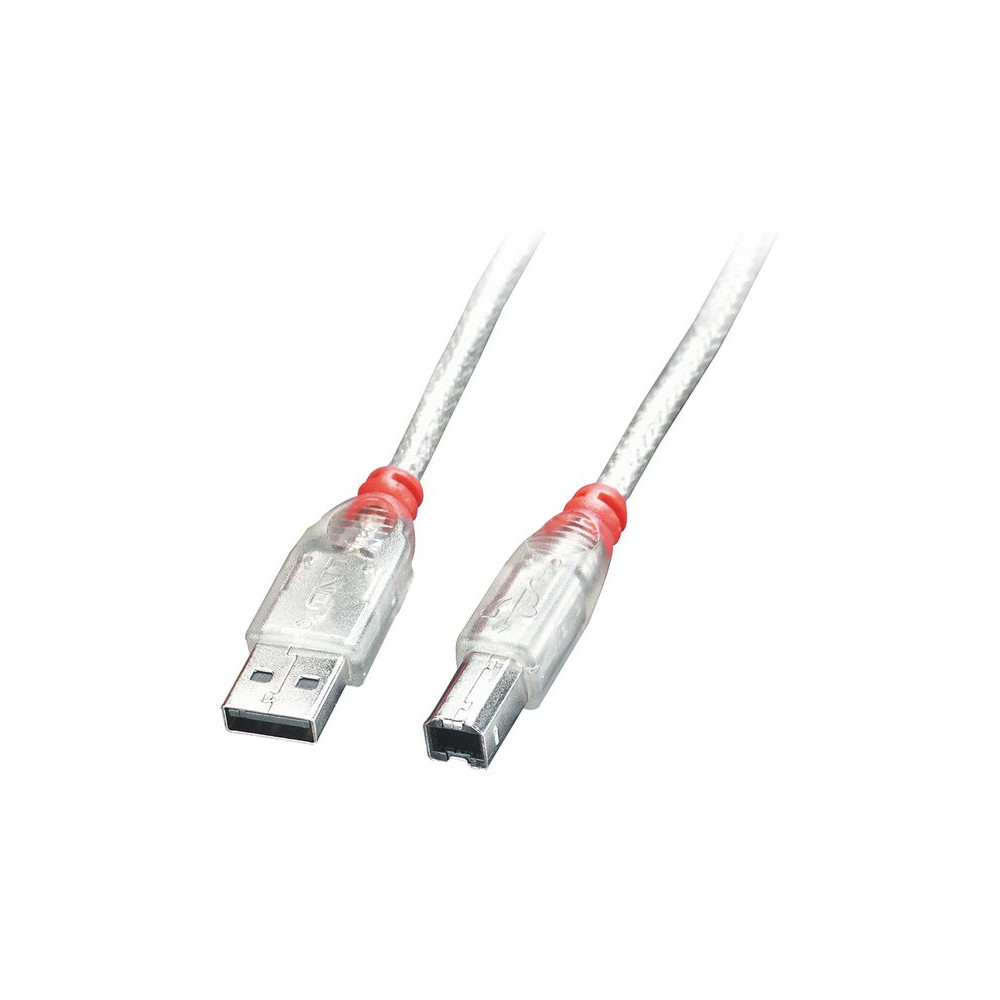 LINDY USB 2.0 Cable A/B Transparent 5m. Transfer Rate up to 480 MBit/s redeal.fr