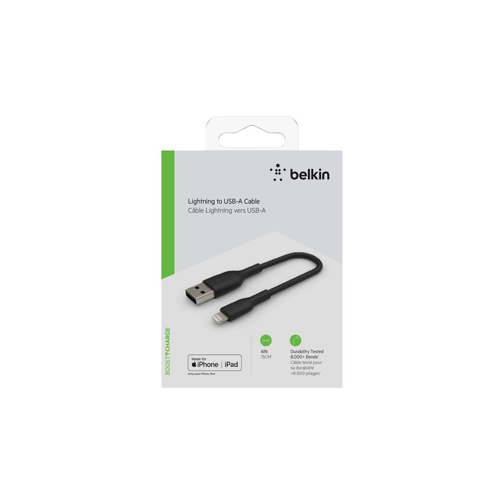 BELKIN BOOST CHARGE USB-A to Lightning Cable PVC 0.15M Black redeal.fr
