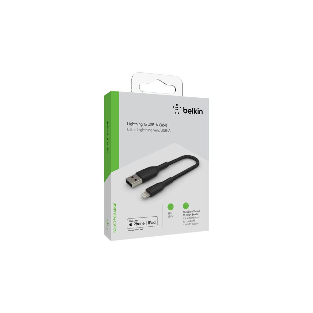 BELKIN BOOST CHARGE USB-A to Lightning Cable Braided 0.15M Black redeal.fr