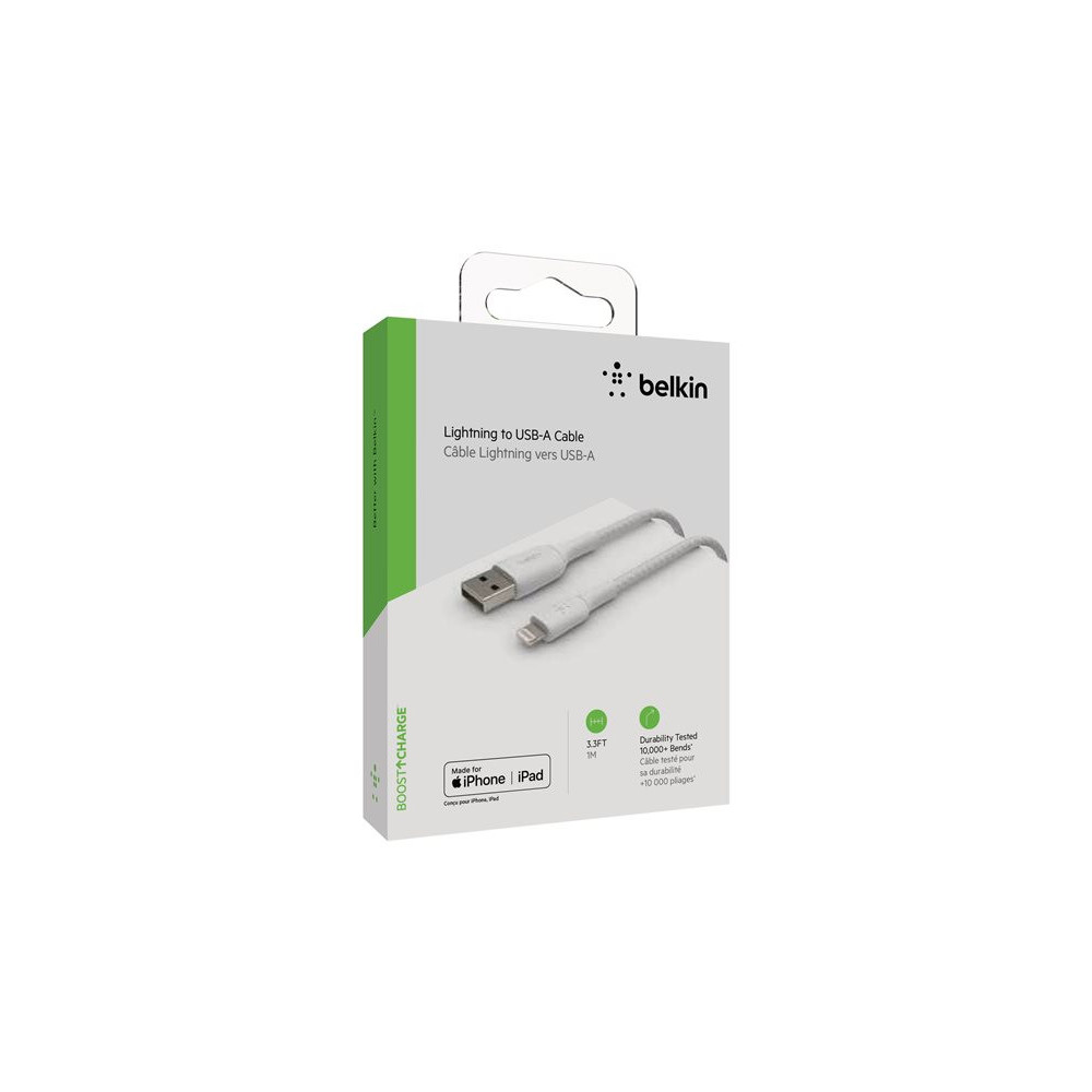 BELKIN BOOST CHARGE USB-A to Lightning Cable Braided 1M White redeal.fr