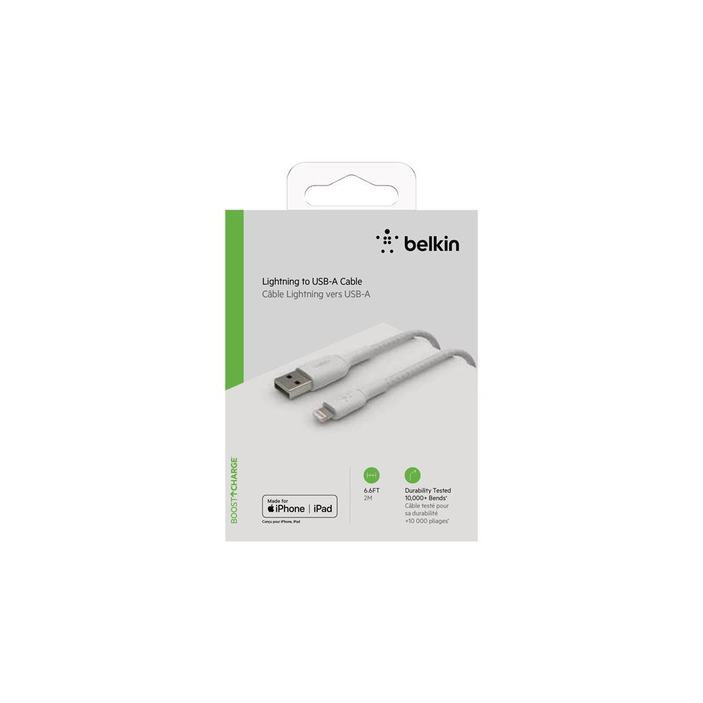 BELKIN BOOST CHARGE USB-A to Lightning Cable Braided 2M White redeal.fr