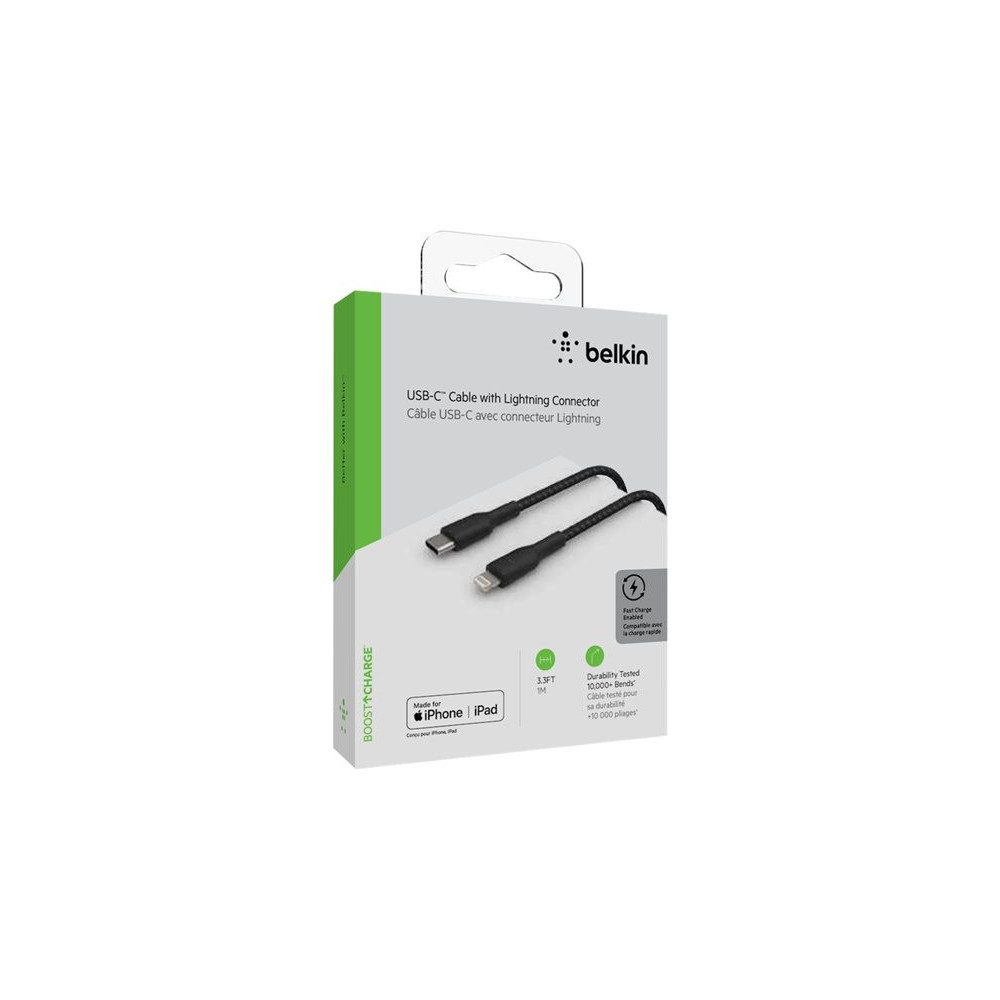 BELKIN BOOST CHARGE USB-C to Lightning Cable Braided 1M Black redeal.fr