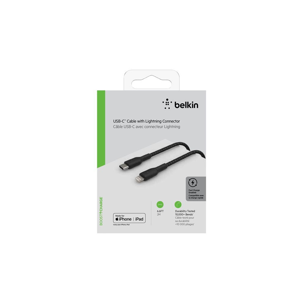 BELKIN BOOST CHARGE USB-C to Lightning Cable Braided 2M Black redeal.fr