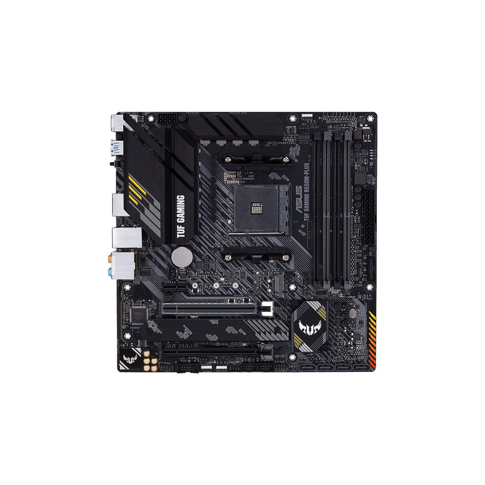 ASUS TUF GAMING B550M-PLUS mATX MB PCIe 4.0 dual M.2 10 DrMOS power stages 2.5Gb Ethernet HDMI DisplayPort SATA 6Gbps