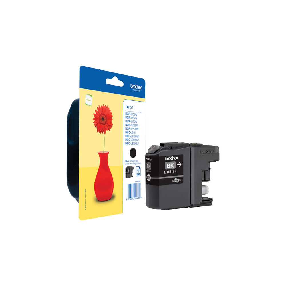 BROTHER LC-121 cartouche d encre noir capacité standard 300 pages 1-pack blister sans alarme