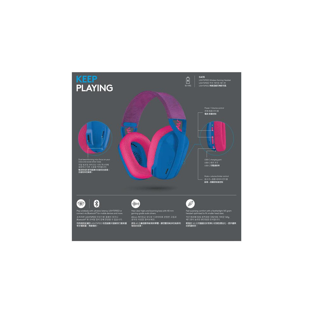 LOGITECH Lightspeed G435 Headset full size Bluetooth / 2.4 GHz radio frequency wireless blue Discord Certified redeal.fr