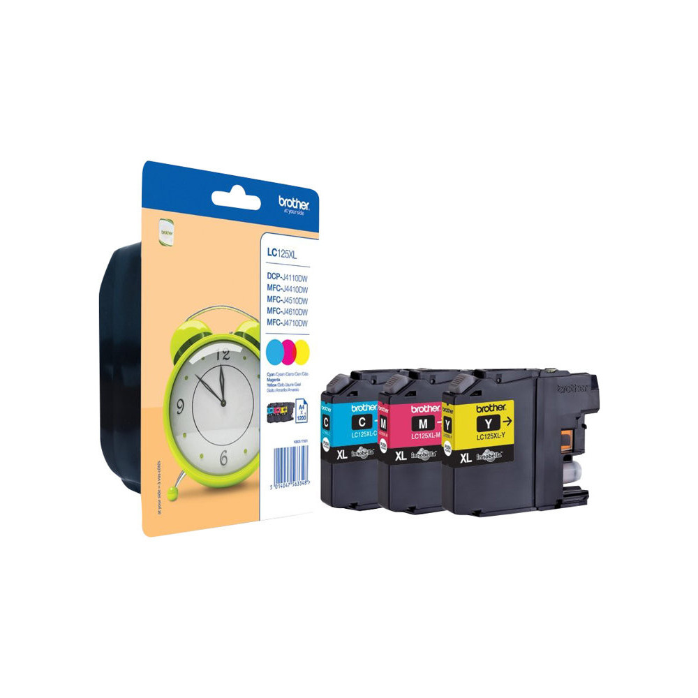 BROTHER LC-125XL cartouche d encre cyan, magenta et jaune haute capacité 1-pack blister sans alarme