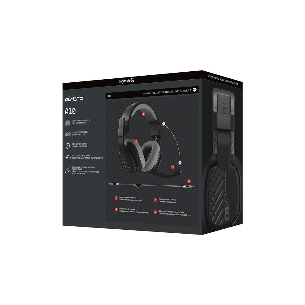 LOGITECH Astro Gaming A10 Gen 2 Headset full size wired 3.5 mm jack black redeal.fr