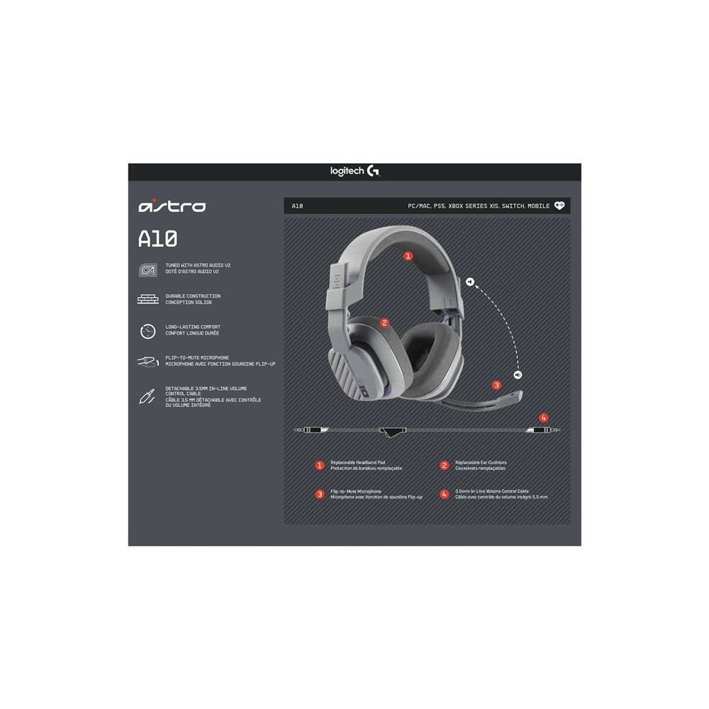 LOGITECH Astro Gaming A10 Gen 2 Headset full size wired 3.5 mm jack grey redeal.fr