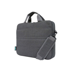 URBAN FACTORY Toploading bag made of recycled Nylon r-PET Reinforced notebook compartment Flat front pocket with zip Back patch