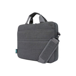 URBAN FACTORY Toploading bag made of recycled Nylon r-PET Reinforced notebook compartment Flat front pocket with zip Back patch