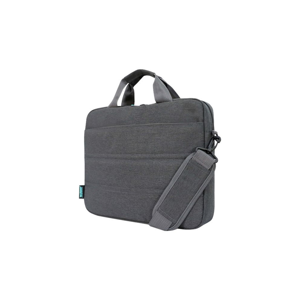 URBAN FACTORY Toploading bag made of recycled Nylon r-PET Reinforced notebook compartment Flat front pocket with zip Back patch