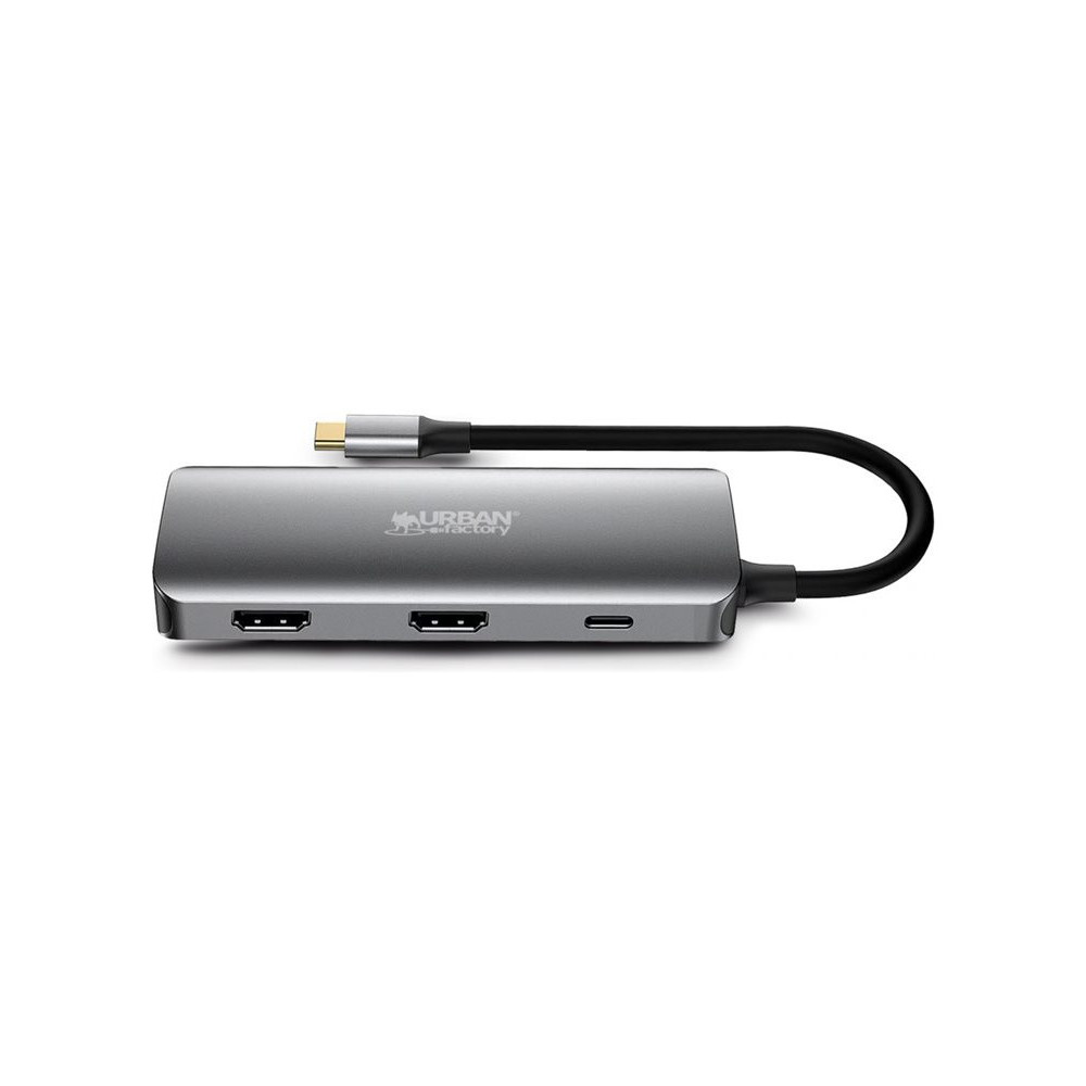 URBAN FACTORY Hubee 7in1 Hub USB-C Avec 3 USB-A / 2 HDMI 4K / 1 RJ45 Et 1 Usb-C 100W Pd redeal.fr