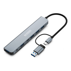 URBAN FACTORY Minee 7in1 USB-A/C Hub With 5 USB-A / 1 USB-C And DC Input Sideral Grey With Power Adapter redeal.fr