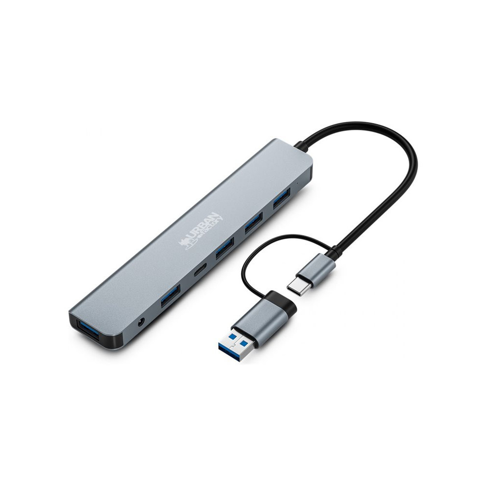 URBAN FACTORY Minee 7in1 USB-A/C Hub With 5 USB-A / 1 USB-C And DC Input Sideral Grey With Power Adapter redeal.fr