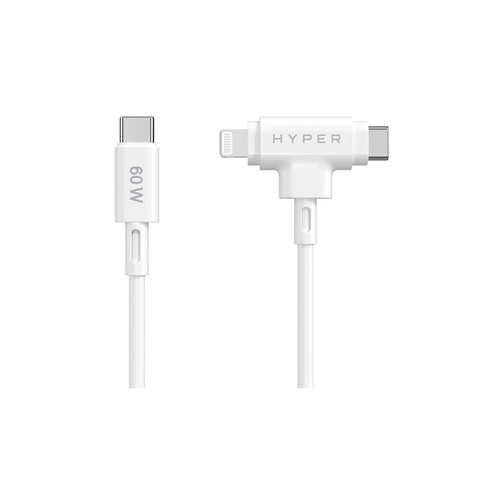 TARGUS Hyper HyperJuice Silicone USB-C to USB-C and Lightning Hybrid 60W Cable - White redeal.fr