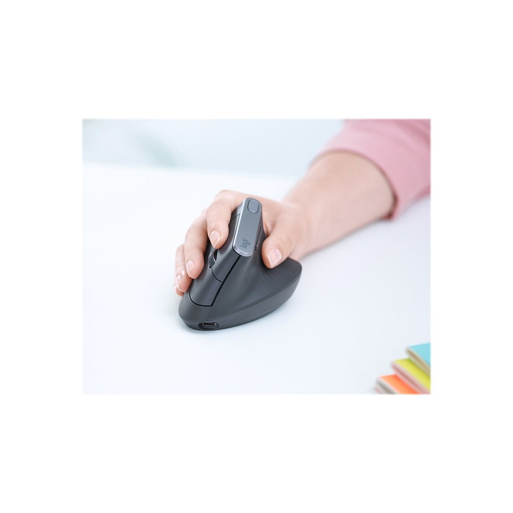 LOGITECH MX Vertical Vertical mouse ergonomic optical 6 buttons wireless wired Bluetooth 2.4 GHz USB wireless receiver graphite