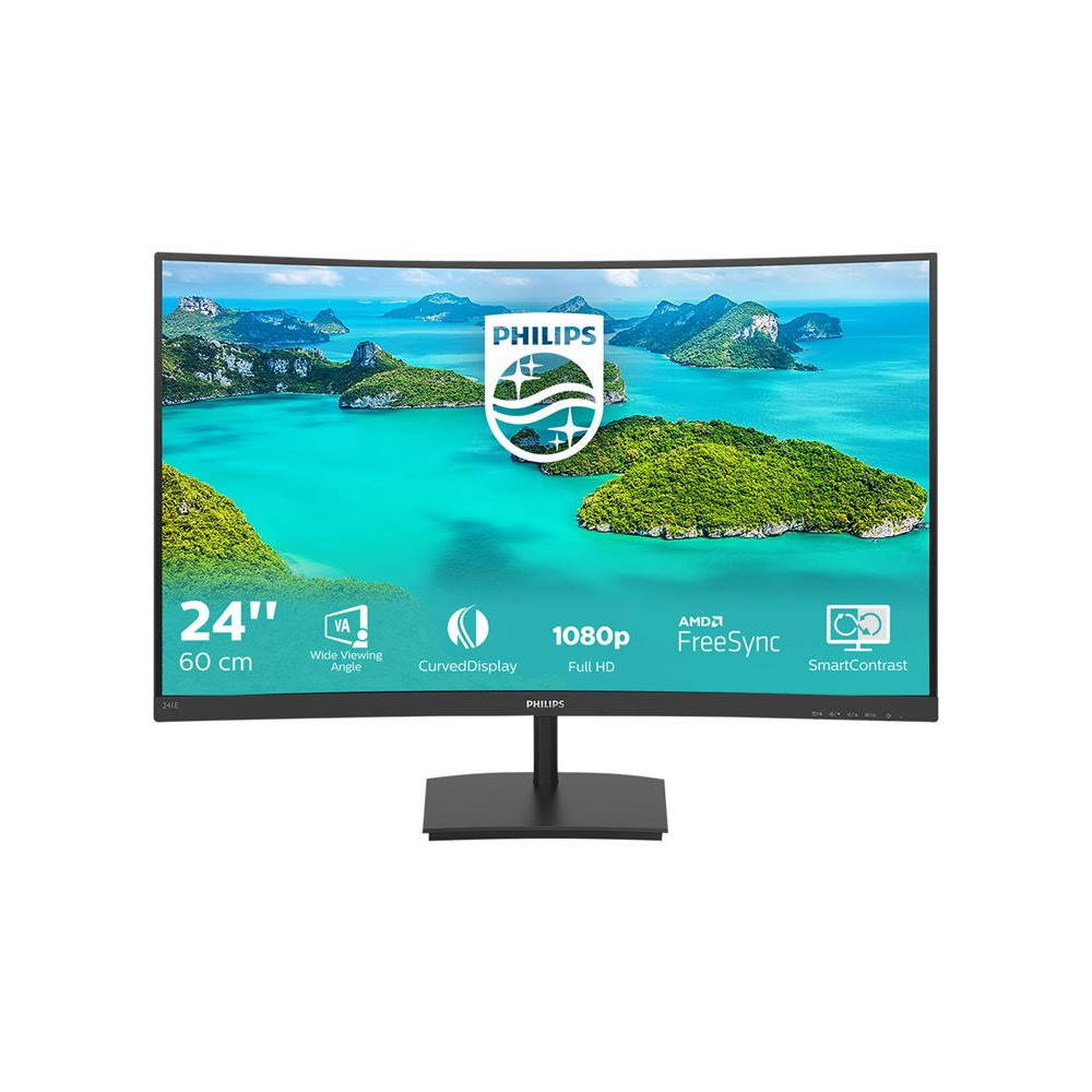 PHILIPS 241E1SCA Écran LED - incurvé - 24p - Full HD - 5 Hz - VA - 250 cd/m2 - 3000:1 - 4ms- VGA - HDMI- HP redeal.fr