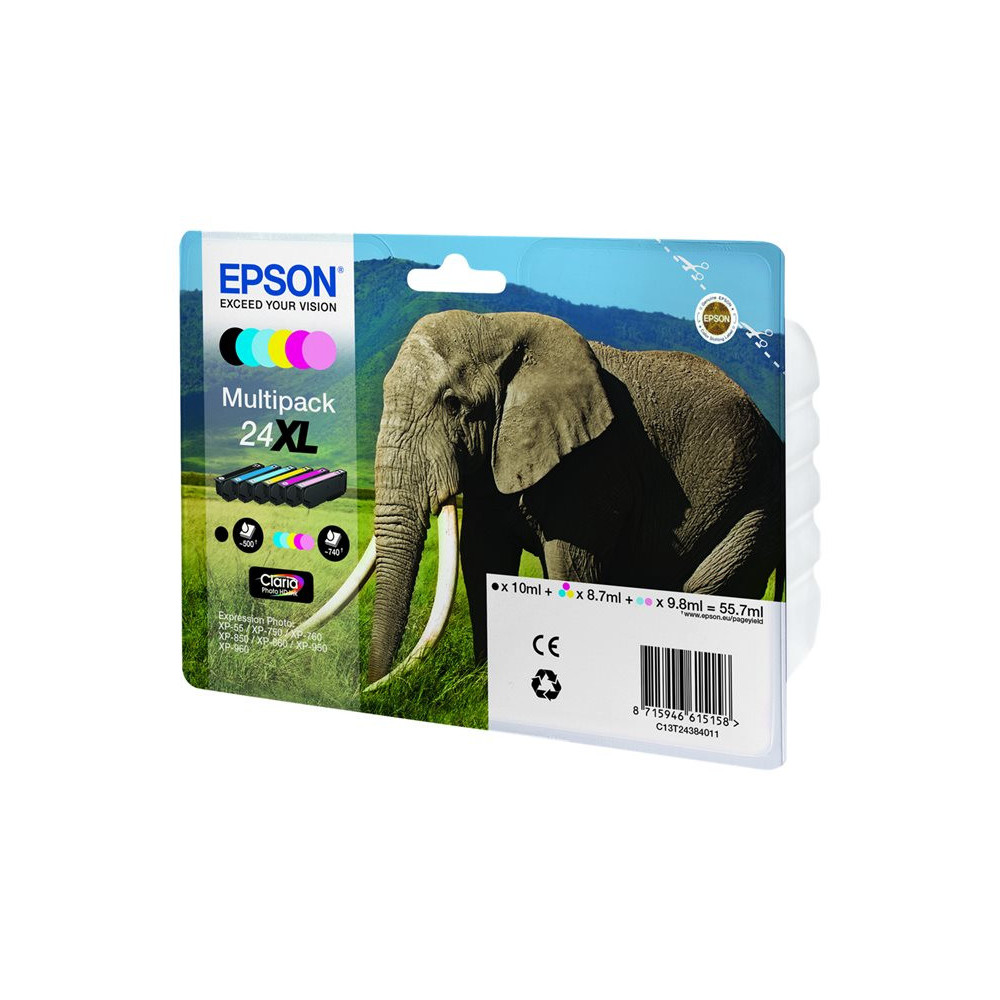 EPSON 3LB Ink Cartridge 24XL Claria Photo HD Ink black and five colour standard capacity 55.7ml 1-pack blister without alarm