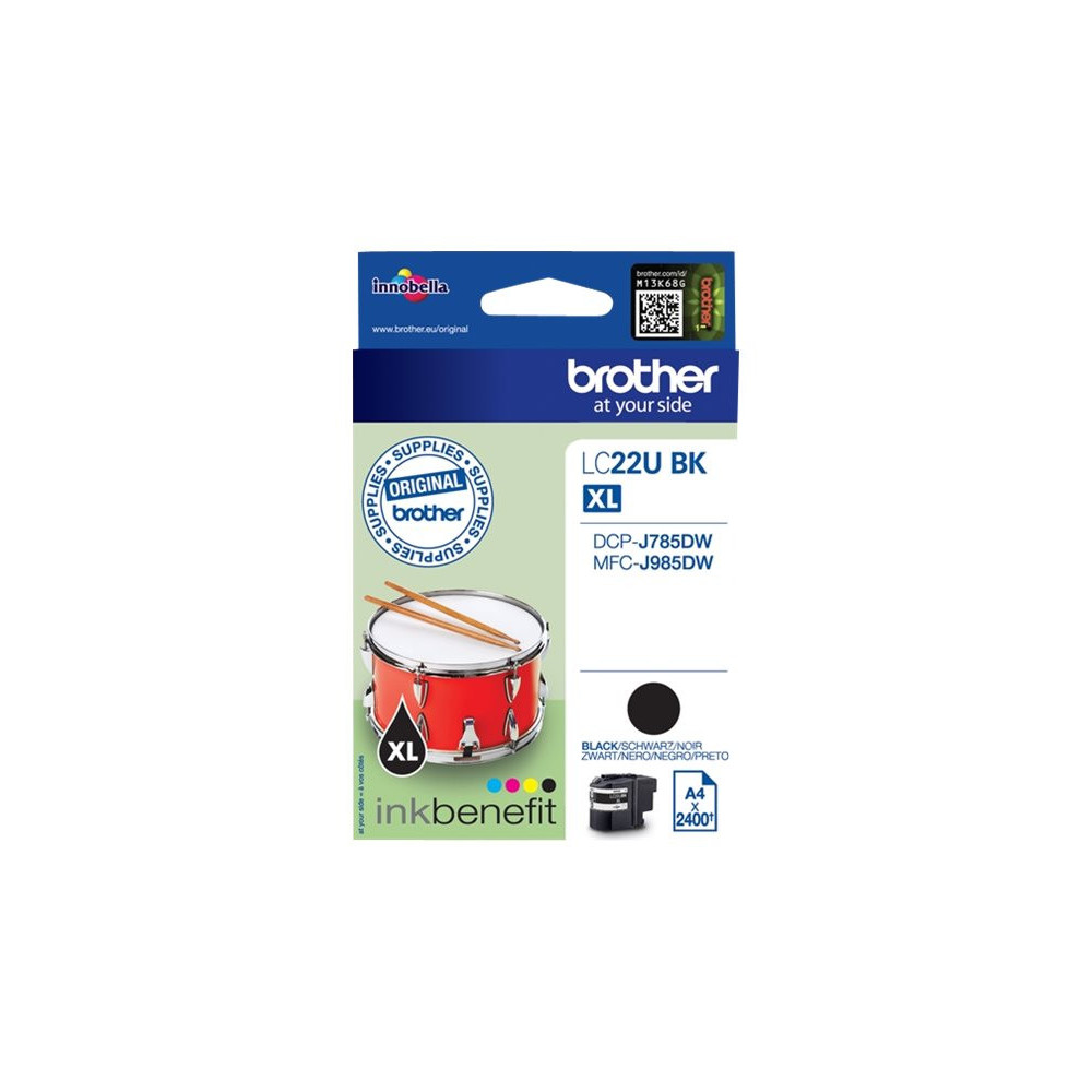 BROTHER LC22UBK Cartouche de encre Noir, 2400 pages pour DCP-J785DW et MFC-J985DW