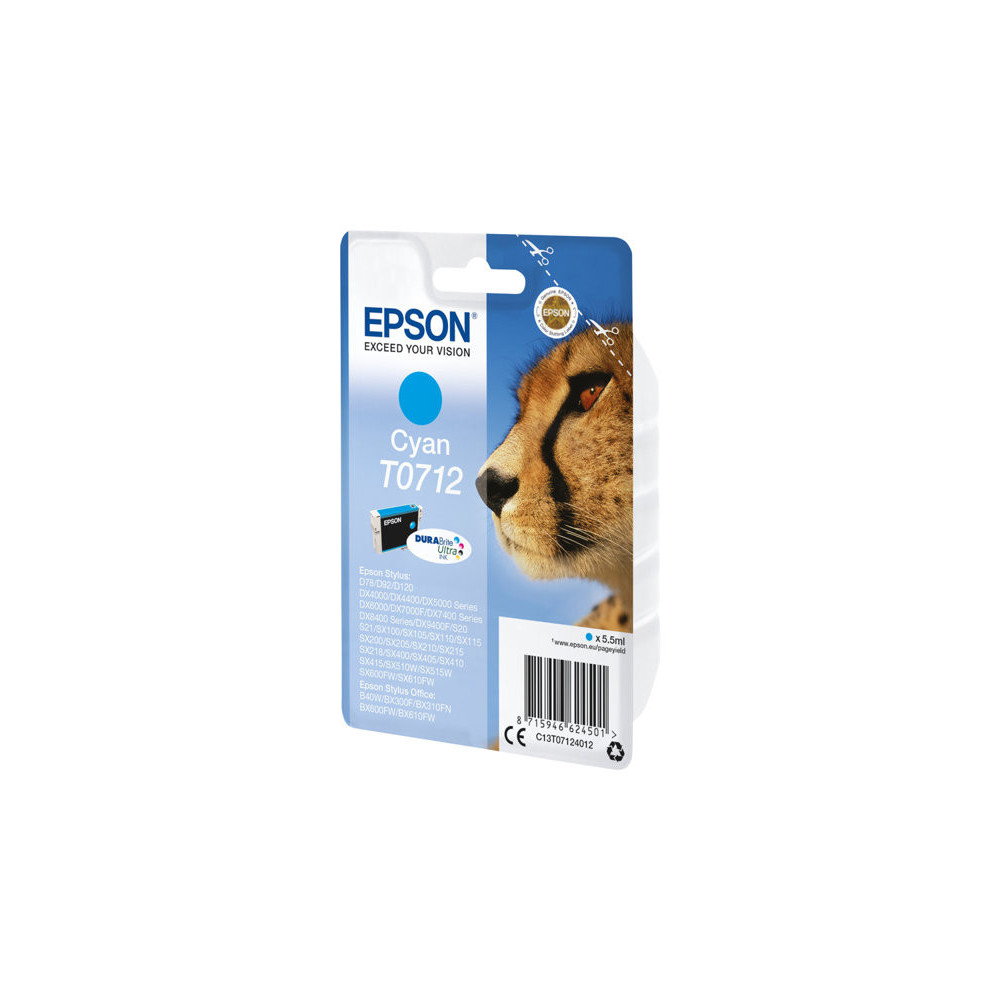 EPSON 1LB T0712 ink cartridge cyan standard capacity 5.5ml 1-pack blister without alarm