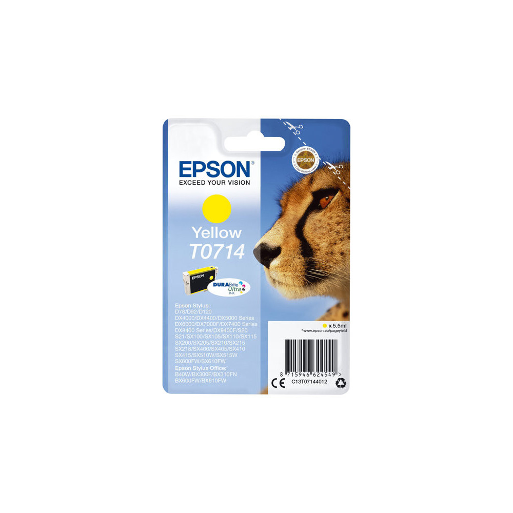 EPSON 1LB T0714 ink cartridge yellow standard capacity 5.5ml 1-pack blister without alarm